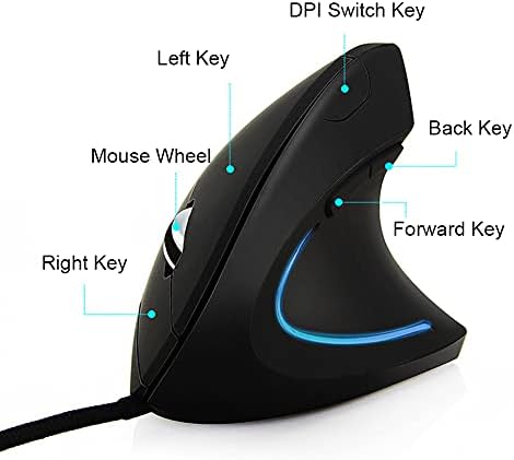 VBESTLIFE Vertical Ergonomic Gaming Mouse, 3200 DPI USB Optical Mouse with 6 Buttons and LED Indicators, Anti Sweat Grip for PC Computer Office and Design Work