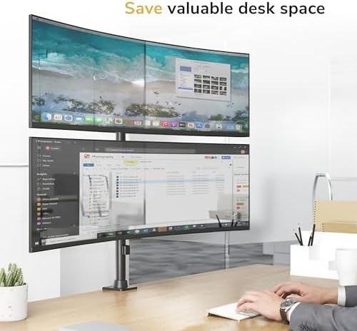 Mount-It! Dual Ultrawide Monitor Mount, Vertical Stacking Heavy Duty Desk Stand for 17-49" Screens up to 44 lbs, VESA 75x75 100x100, Tilt Swivel Rotate, Portrait and Landscape