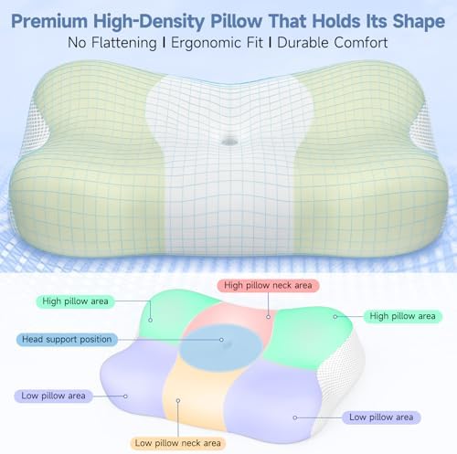 Cervical Neck Pillow Memory Foam Ergonomic Single-Sided High-Low (Green)