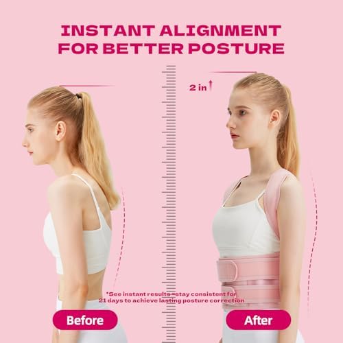 Back Brace Posture Corrector for Women & Men, Breathable, Pink, M