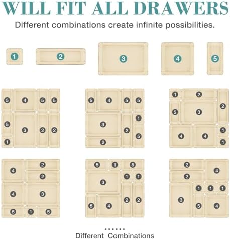 13 PCS Drawer Organizer Set, 5 Size Bathroom and kitchen organizer Trays