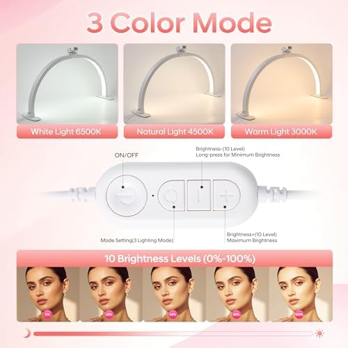 SHIVARA Nail Light for Desk, 29" Half Moon Light for Nail Desk, White