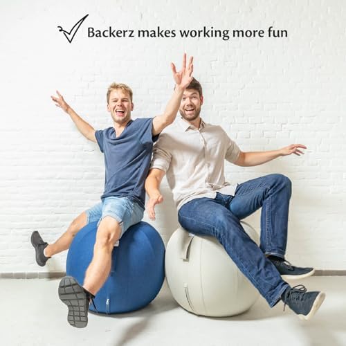 Backerz Balance Ball Chair for Office & Home - Ergonomic Exercise Ball for Posture & Back Pain Relief, Yoga Ball Chair - Sitting Ball with Washable Linen Cover