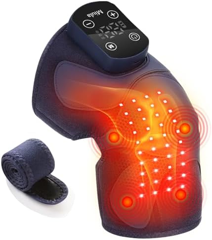 Red Light Therapy & Vibration Massage Knee Brace: Wireless Rechargeable, with 660nm&850nm Light & Heating Function – Relief for Knee, Joint, Elbow & Shoulder Pain, Promotes Faster Recovery(Blue)