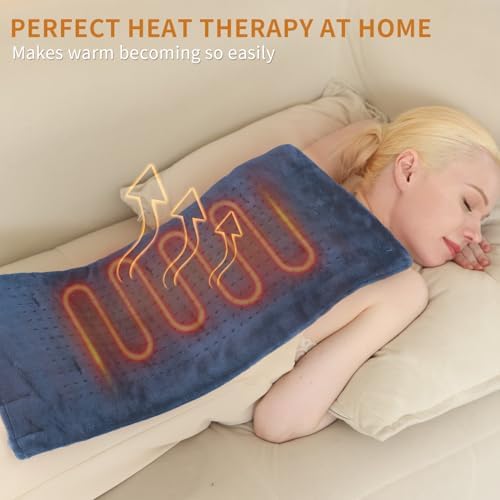 Massaging Weighted Heating Pad for Back Pain Relief,12"*24",Denim Blue