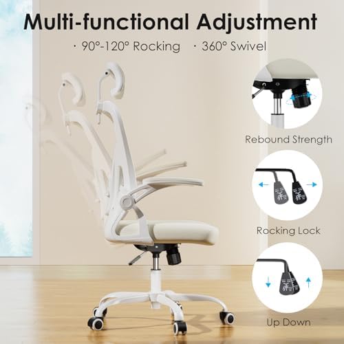 Farini Ergonomic Office Chairs with Headrest, Set of 4, White & Beige