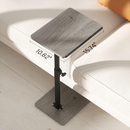 YUHFERA Sofa Armrest Tray Table for Couch - 360° Swivel Height Adjustable End for Small Spaces, Snack Side Table for Bed or Chair with Phone & Tablet Slot (Gray,Angle Adjustable)