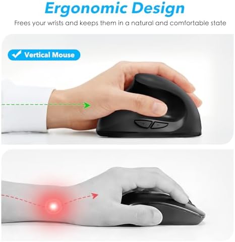 Left Hand Ergonomic Vertical Wireless Mouse Type C Rechargeable 6-Btn Mice