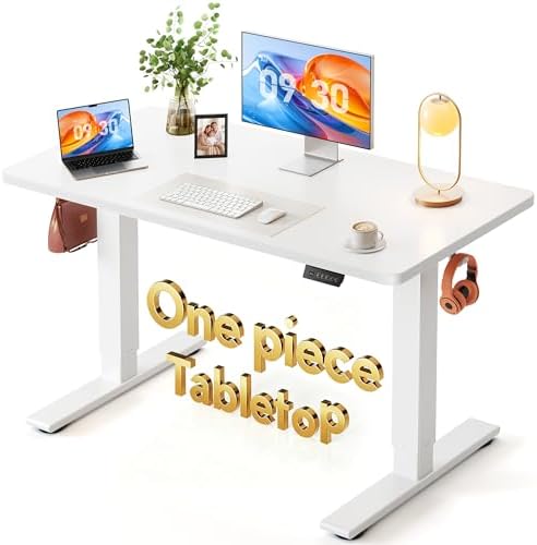 FEZIBO One-Piece Standing Desk, 48"x24" Seamless Tabletop Electric Height Adjustable for Home Office, Study Rooms & Multi-Device Workstations, White