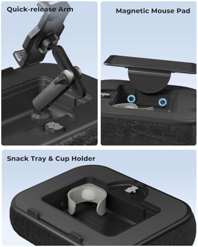Viozon Kindle Pillow Stand Holder, Phone holder for Bed, Laptop Lap Desk with Mouse Pad,Compatible with 4.7-13" Kindle/Tablet/Phone,10-15"Laptop, Snack Bowl&Cup Attachment&Detachable 360°Stand Arm, B