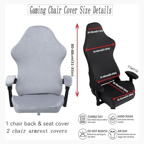 Gaming Chair Cover Set with Armrest Covers, Velvet Stretch Slipcover 1-Piece Form Fit Cover & Chair Armres Covers Included（no Chair） (Grey)