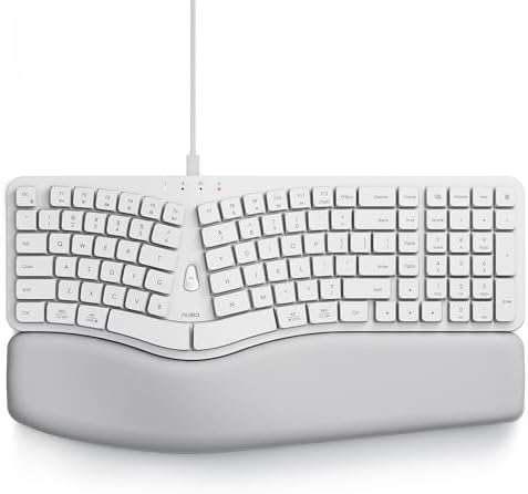 Nulea Ergonomic Split Keyboard, Wired Natural Typing Keyboard with Integrated Palm Rest for Wrist Pain Relief, 2-in-1 Type C&Type A Plug for Mac,Windows,Office & Home(White)