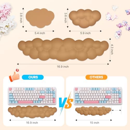JIKIOU Upgrade Leather Cloud Wrist Rest for Keyboard and Mouse & Cup Pad