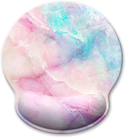 Ergonomic Mouse Pad with Wrist Support, Marble Style Memory Foam Wrist Rest Mouse Pads, Cute Laptop Computer Office Accessories Decor, Pain Relief Mousepad for Gaming Typing Work Women, Pink