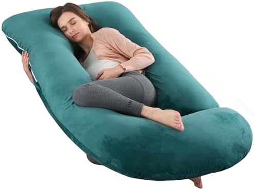 ALLOPERA Pregnancy Pillow, Full Body Maternity Pillow 57 inch, with Removable Washable Cover - Sleep Support for Legs, Back, Neck, Shoulder, HIPS, Belly, Velvet Cover (Dark Green)
