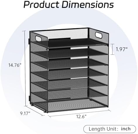 7 Tier Paper Organizer for Desk with Letter Trays & Handle Black