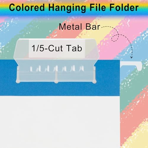 pmybupo Blue 25 Pack Hanging File Folders,Cabinet Organizer Letter Size 1/5 Cut Adjustable Label Decoration Home Office School Classroom