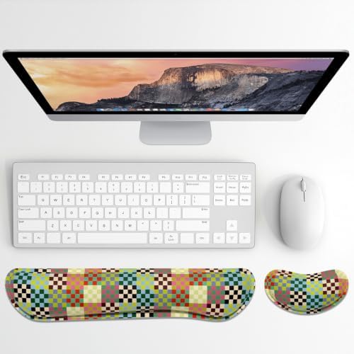 Dapesuom Enlarge Keyboard Wrist Rest, Memory Foam Wrist Cushion for Support, Cute Typing Pain Relief Keyboard Mouse Pad Rests Set with Non-Slip Base for Gaming Laptop Office Computer, VintageMulti