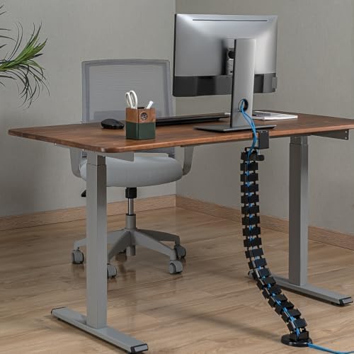 mywall HZ43L Cable Guide with a Length up to 1,347 mm, Cable Management for Desks with Clamp Fixation, Cable Tube Cable Duct Round, 4-Way Channel System with Modular Swirl Structure