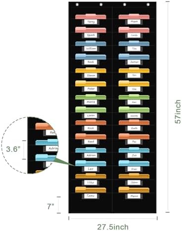ANCOMEDO 28 Pocket Hanging Wall File Organizer with 28 Name tag Pockets, File Storage Pocket Chart for Classroom and Office Use. Keeps Assignments, Files, Scrapbooks, and Papers Neatly Organized.
