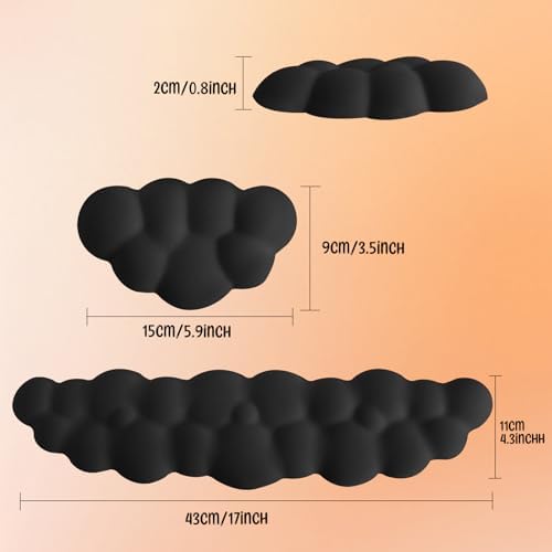 Keyboard Wrist Rest Mouse Wrist Support Set, Cloud Keybroad Wrist Rest Pad with Non-Slip PU Base, Memory Foam Wrist Rest for Pain Relief Computer Laptop Gaming Home Office, Black