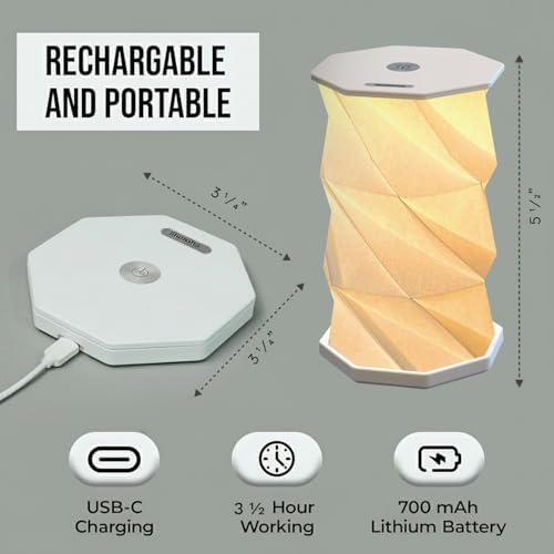 Origami Expanding Foldable LED Desk Lamp – USB Rechargeable & Portable - Dimmable Touch Control Light with Adjustable Height up to 5 1/2 for Office, Travel, Bedside - Sleek & Modern Design (White)