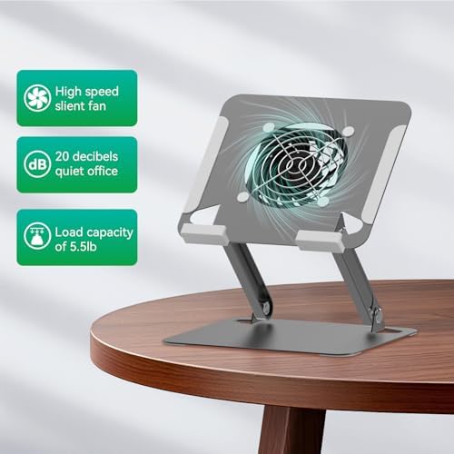 Cooling Stand for Surface Pro,Tablet Cooler Stand Holder with Quiet Fan Heavy Duty for iPad Pro Air Series,Microsoft Surface Series,Samsung Galaxy Tabs,Portable Monitor...Up to 15'' Tablets-Grey