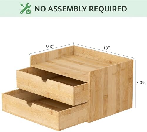 Bamboo Desk Organizer with Drawers, Desktop Storage for Office Supplies