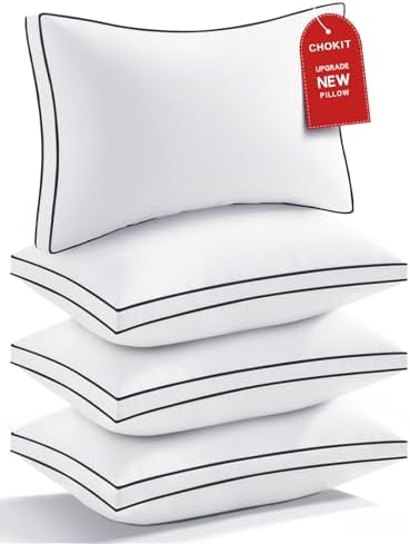 CHOKIT Gusseted Pillows King Size Set of 4, Fluffy Bed Pillows for Sleeping
