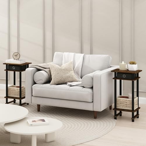 Furinno Turn-N-Tube Set of 2 Toolless 3-Tier Side Table, Amber Oak