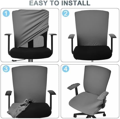 Tallew 4 Pcs Office Chair Covers Set Computer Armrest Slipcover Seat, Gray