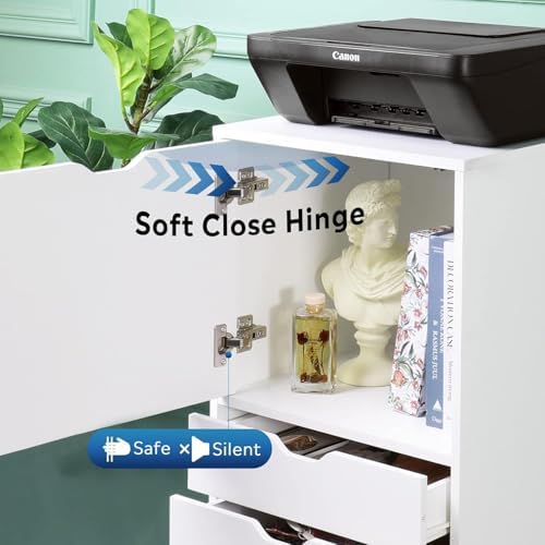 DEVAISE 5 Drawer Cabinet with 1 Door, Mobile Office File Cabinet, White