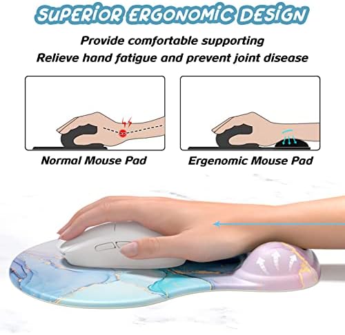 Hsurbtra Ergonomic Mouse Pad with Wrist Rest Support, Gel Mouse Pads with Non-Slip PU Base, Pain Relief Memory Foam Computer Mat, Cute Office Supplies Desk Decro Accessories, Marble
