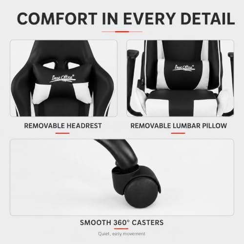 BestOffice Gaming Chair Desk Chair Ergonomic High Computer Chair with Adjustable Lumbar Support, Armrests, and Racing-Inspired Design for Office and Home Use (White)
