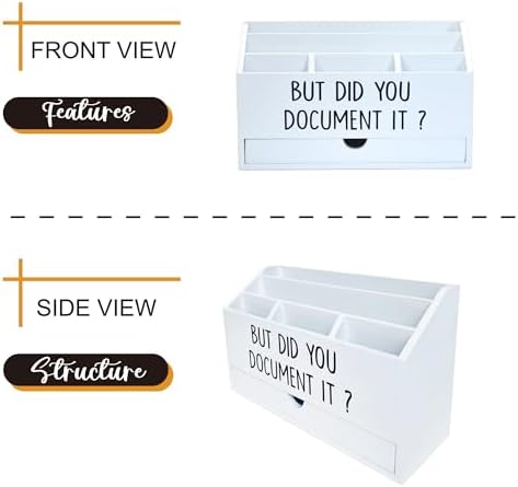 EXQUIDECA Wooden White Countertop Mail Storage with Drawer and Compartments
