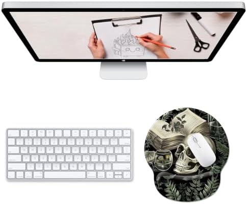 Hancynir Goth Skull Plant Ergonomic Mouse Pad with Wrist Support Desk Decor
