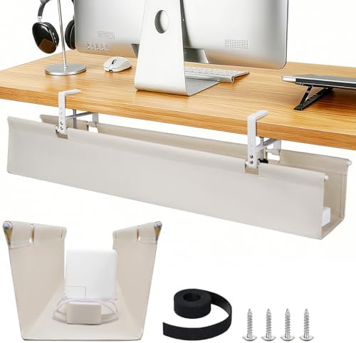 SHUWEI 48" Under Desk Cable Tray, Fabric No-Drill Mount, Off White