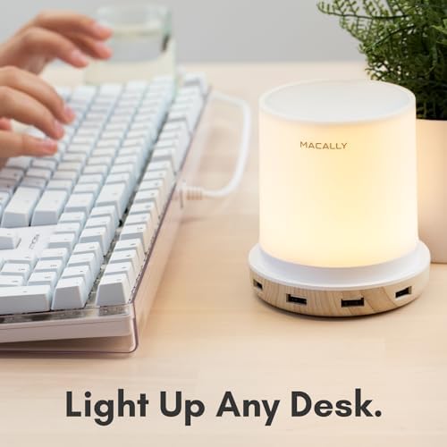 Macally Small Touch Lamps for Nightstand - Bedside Lamp with USB Port - 3 Way Dimmable Short Table Lamp for Small Spaces - Use as Night Light and Charger in Bedroom (Pack of 2)