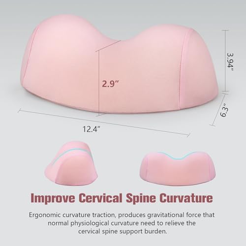 COMFYTHERA Small Neck Stretcher Pillow for Pain Relief, Soft Cervical Traction Device Neck Mild Support Pillow Memory Foam Cervical Neck Orthopedic Pillow for Tension Muscle Relax Relief (Pink)
