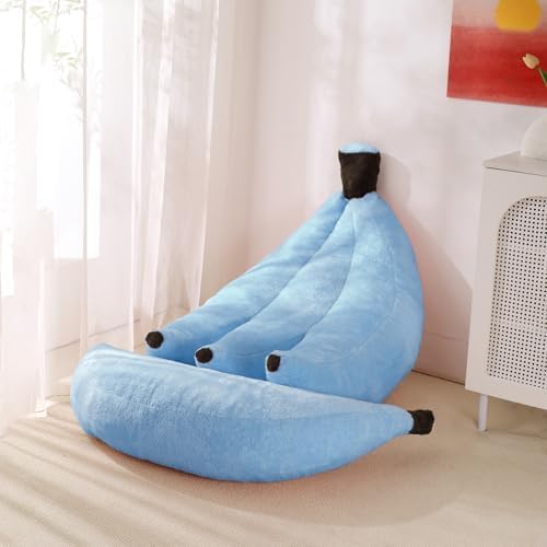 Banana Bean Bag Chair with Ottoman, Floor Sofa Bed with Footrest, Comfy Convertible Lounger for Teens & Adults, Plush Couch for Bedroom, Living Room or Dorm, M-SkyBlue