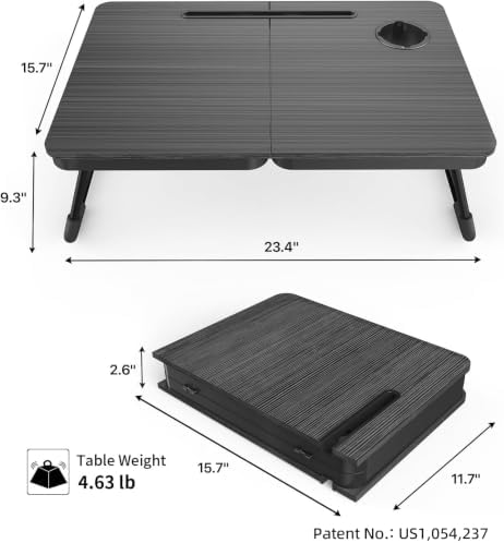 BUYIFY 23.4" Foldable Lap Desk Bed Table with Cup Holder Tray Black