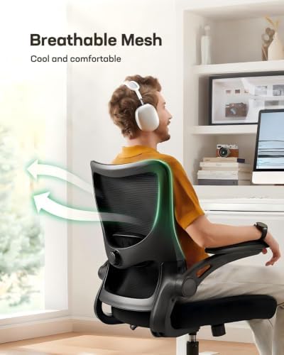 Marsail Ergonomic Office Chair Desk Chair with 3D PU Armrests and Adjustable Lumbar Support Breathable Mesh Chair Executive Rolling Swivel Comfy Task Chair for Home Office Gaming Black