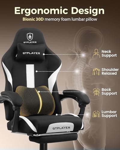 LUCKRACER Big and Tall Gaming Chair, 350Lbs Heavy Duty Office Chairs High Back Computer Chairs with Foot Rest Wide Cushion Lumbar Support Desk Chair Comfy for Adults Breathable Fabric, Black