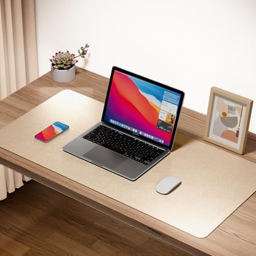 Boutilon Leather Desk Pad Protector,Non-Slip Mouse Pad,Laptop Desk Pad,Office Mouse Mat,Waterproof Leather Desk Blotter,Desk Writing Pad for Office and Home (L-Golden,35"x 17")