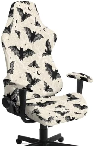 Halloween Bat Moon Gothic Gaming Chair Cover Stretchable Game Chair Slipcovers with 2 Armrest Covers, Scratch-Proof Gamer Desk Chair Covers for Computer Office Seat