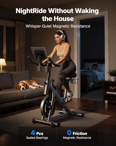 MERACH Exercise Bike, Magnetic Friction Stationary Bike for Home with APP