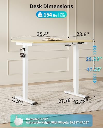 BIZUM 35.4" Small Electric Standing Desk Height Adjustable, Whole Piece Stand Up Computer Desk Work Study Writing Gaming Desks for Home Office Oak