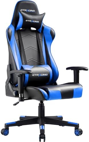 GTRACING Gaming Chair Racing Office Computer Ergonomic Video Game Chair Backrest and Seat Height Adjustable Swivel Recliner with Headrest and Lumbar Pillow Esports Chair (NavyBlue)