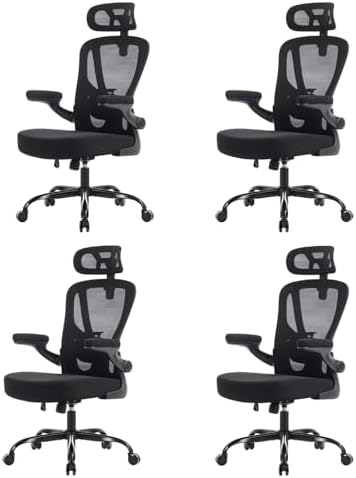 Ergonomic Office Chair, Mesh Office Desk Chair, Black, 4 Pack