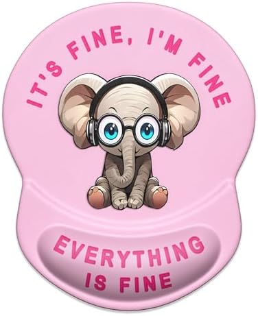 ITNRSIIET Ergonomic Mouse Pad with Gel Wrist Support Small Wrist Rest Smooth Surface Non-Slip PU Base Comfortable Office Supplies Pain Relief, 8.7 x 7.2 inches, Pink Pretty Elephant